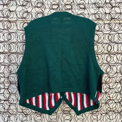 Vintage 90s Ugly Christmas candy cane peppermint stripe hearts sweater vest 2X Green