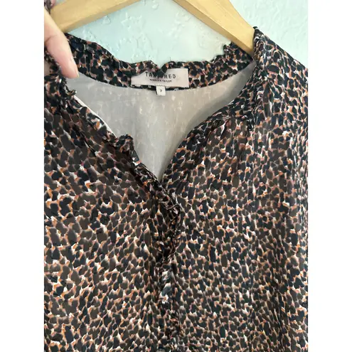 Rebecca Taylor Brown Silk Blouse Long Sleeve Ditsy Floral Forest Office Fall