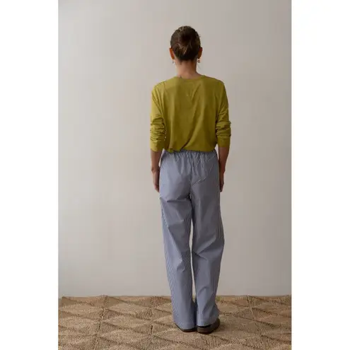 NWT Donni Cotton Pop Simple Pant Navy Stripe XS Poplin Straight Leg Made In USA Blue