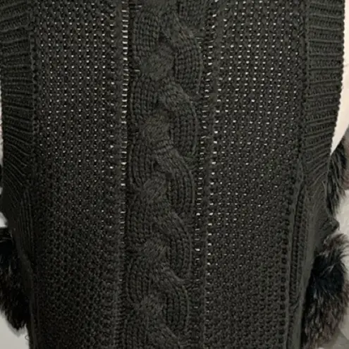 Charming Charlie Sweater Cable Knit Acrylic Faux Fur Fringe Crochet Cardigan Womens M Boho Office