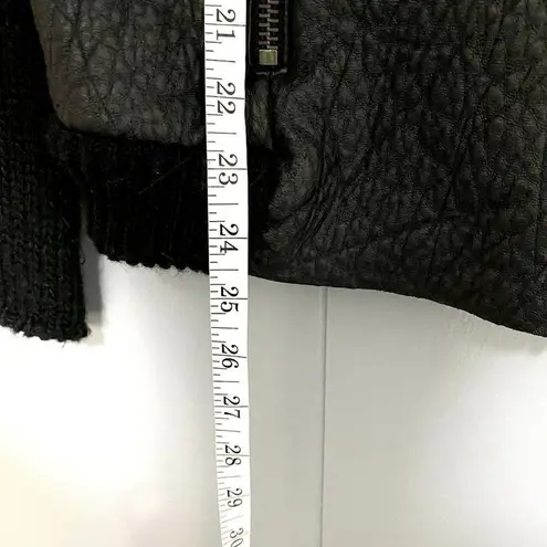 AMS Pure Black Vegan Leather Wool Mohair Fuzzy Lining Full Zip Jacket 10