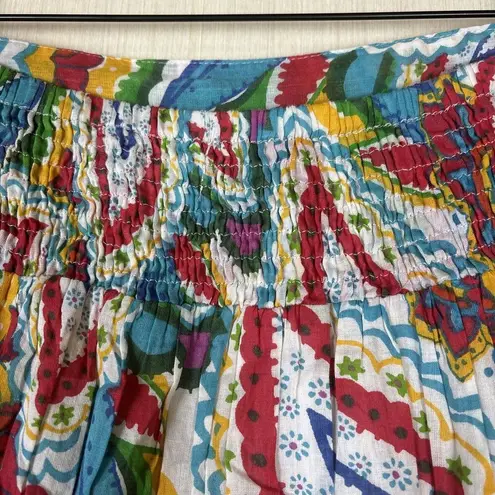 Studio West  Women's Skirt Sz M Colorful Paisley Cotton Pleated Elastic Waist