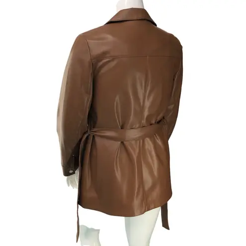 Chico's  Womens Sz 1 US 8 M Vegan Leather Utility Jacket Camel Mid Length Belt NEW