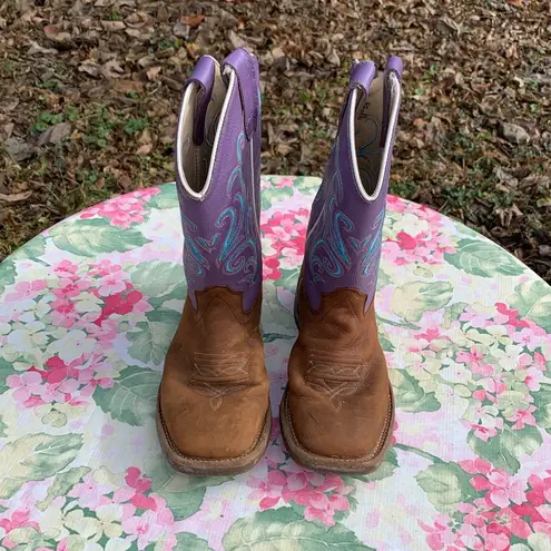 Old West  Purple, Blue and Brown Embroidered Cowboy Boots Size 5D