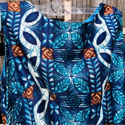 Vintage Blue Tiki Room Royal Hawaiian Mini Dress Cotton Batik Floral Stripe S