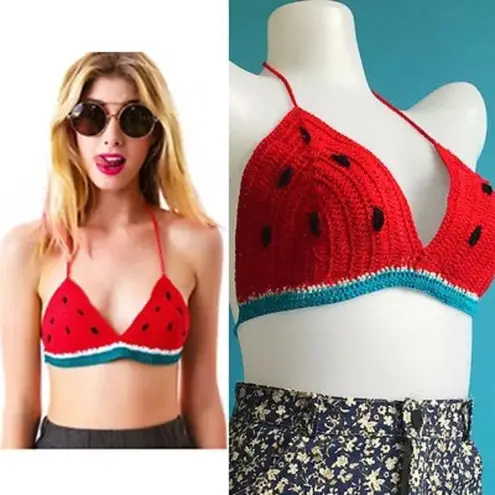 Boutique π Watermelon Crochet Bikini Halter Top Beach Swim