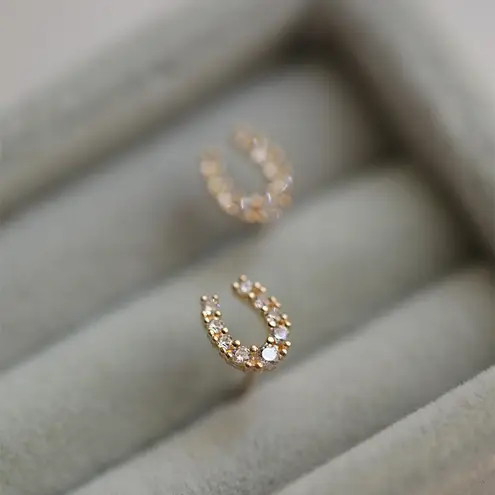 CZ Tiny Horseshoe Stud Earrings for Women Daily Simple Style Gold