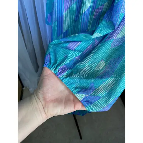 dress blouson floral vintage 1980s micro pleat top purple aqua Size M