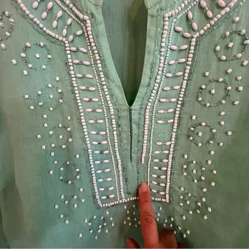 Charter Club Womens Linen Beaded Tunic Top Size L Beach Resort Loose Travel