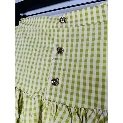 NWT CAROLINE CONSTAS Green White Gingham Checkered Reina Bubble Mini Skirt S