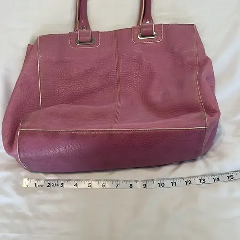 Levenger leather handbag satchel lavender with white piping clean inside EUC Purple - Image 8