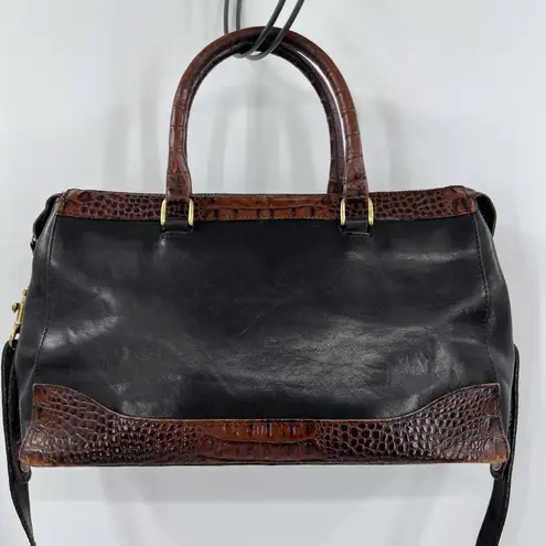 Brahmin Alligator Croc Black Leather Double Handle Bag with Crossbody Strap