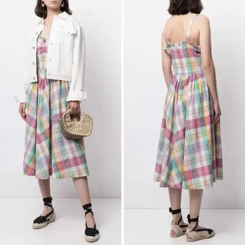 POLO Ralph Lauren Madras Plaid Ruffle Midi Dress Size US 2 Boho Cottagecore