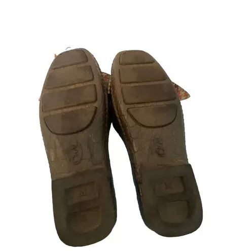 Oka b Womens M (8) Brown Green Bow Snake Skin Mules Flats Okabashi