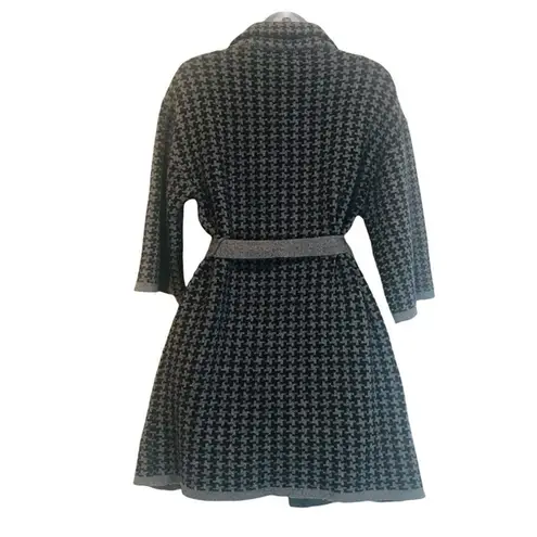 Chiara mente S wool blend longline houndstooth belted cardigan coat Gray