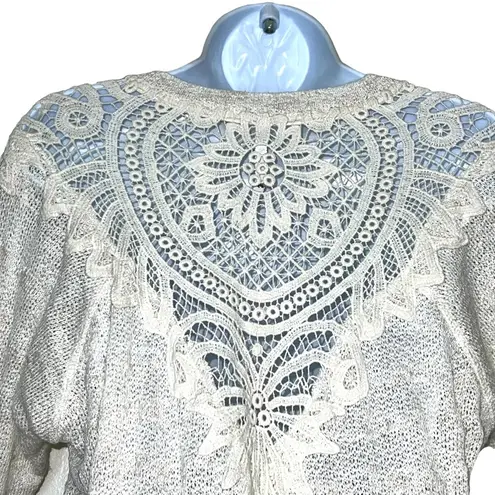 Willow & Clay Blouse Bohemian Linen Knitted Crochet Detail Fishtail