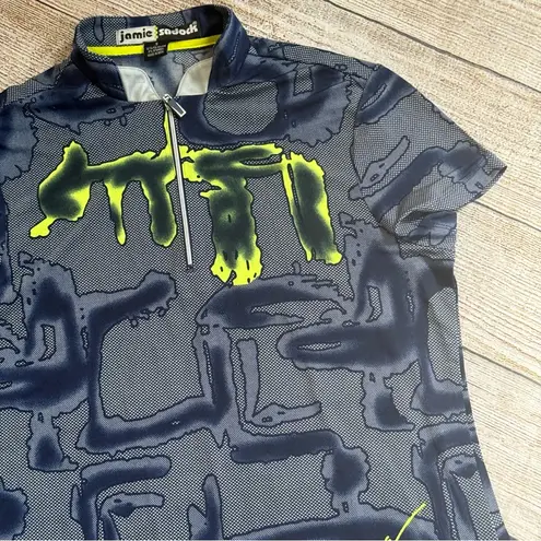 Jamie Sadock size small blue neon yellow patterned polo short sleeve shirt