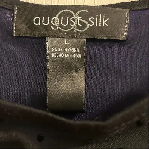 August Silk Women's Polka Dot Semi Sheer Blouse Navy Black Size L