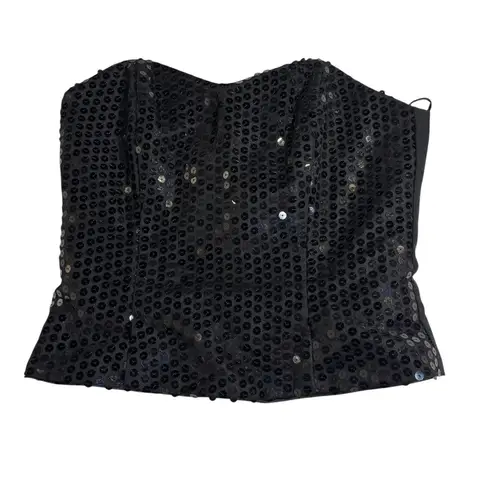 Principles Sequin Corset Top Bustier Party Strapless Black Size UK 10 EUR 36