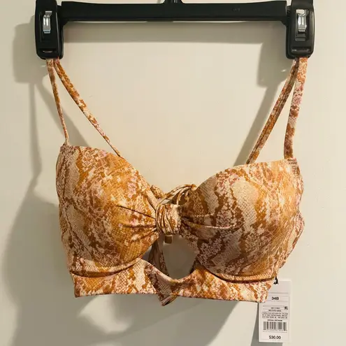 Shade & Shore  Bikini Top Womens 34B Orange Snake Print Cutout Tie Swim Nylon