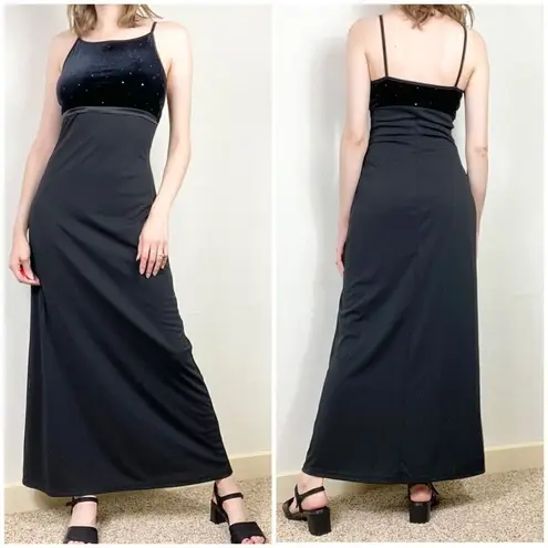 Vintage 90’s Byer Too! Black Velvet Sparkly Maxi Formal Party Dress Size S