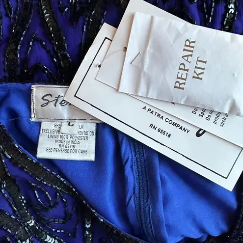 Vintage Sténay 100% Silk Beaded Sequin Top | Size L | Art Deco 80s Party Glam Blue Size L