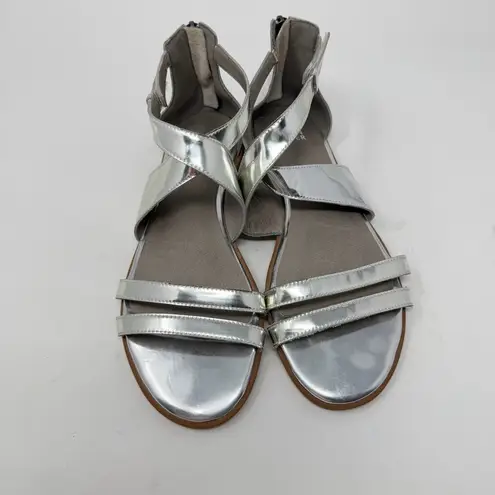 Eileen Fisher  Cici Sandals Silver Mirror Metallic Leather Womens Size 8.5