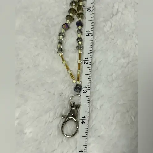 Beaded Hand Made Lanyard ID Badge Holder Necklace Beaded With Silver Accents
