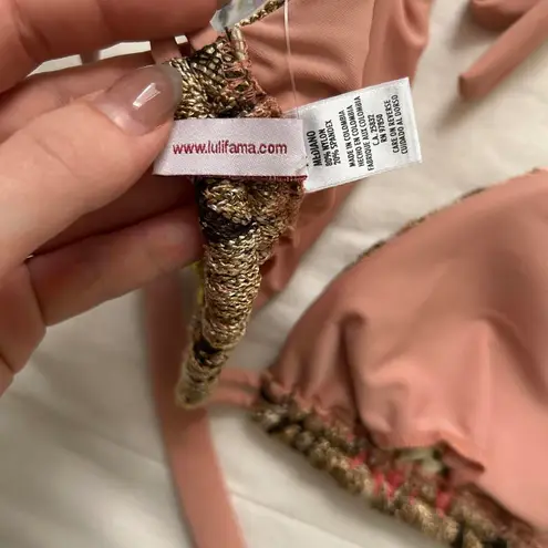 Chevron pink and yellow shimmer bikini top Size medium