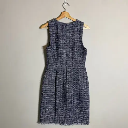 J.Crew Factory Tweed Fringe Sheath Dress Women's 2 Navy Sleeveless Career Preppy Blue