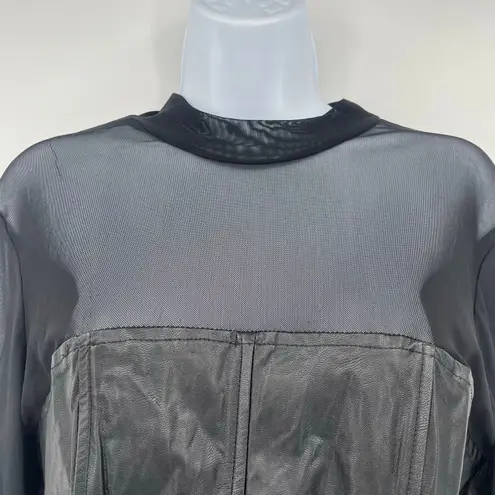 OLM Mesh Faux Leather Bustier Womens Crop Top Sz XL Y2K Goth Rave Festival Edgy Black