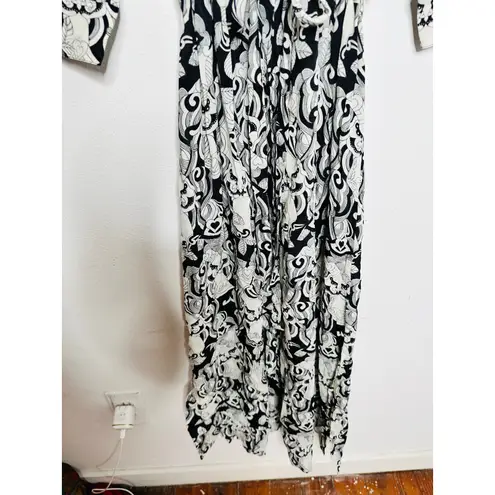 See By Chloe Black White Tie Front Midi V-Neck Long Sleeve Dress size 42 US 10