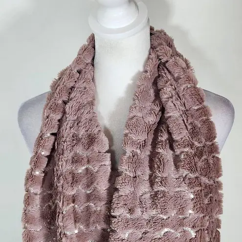Purple and Silver Sequin Faux Fur Infinity Scarf One Size
