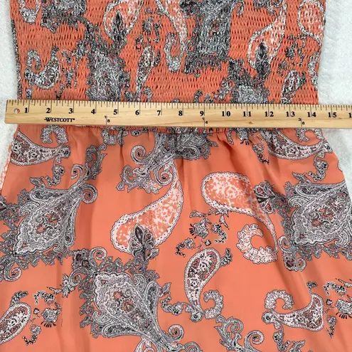 Buddy Love Dress Women's Large Orange Paisley Smocked Spaghetti Strap Ruffle Hem