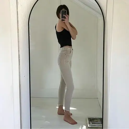 MOTHER Denim Stunner Zip Ankle Step Fray Distressed Skinny Jeans in Sand Size 26 $215