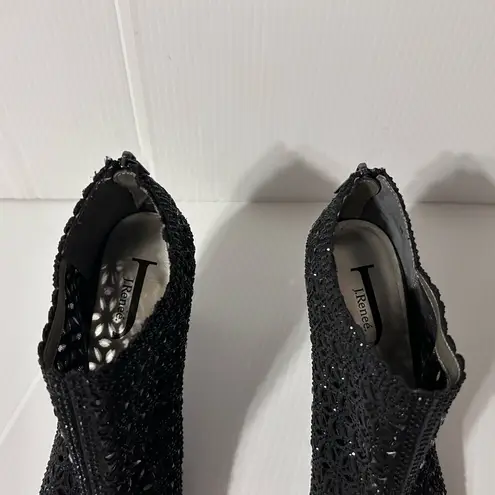 J. Rene Radita Satin Rhinestone peep top shooties heel shoe women size 9 M Black