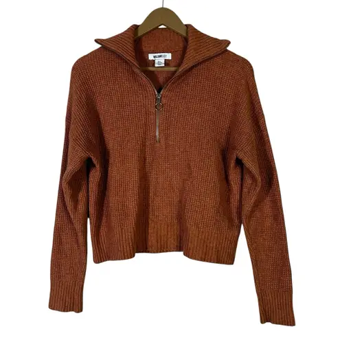 William Rast Waffle Knit 1/4 Zip Sweater Womens S Brown Cabincore Cozy Casual - Image 2