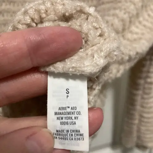 Aerie  Cream Colored Turtleneck Wool Blend Ribbed Open Knit Sweater - Image 3