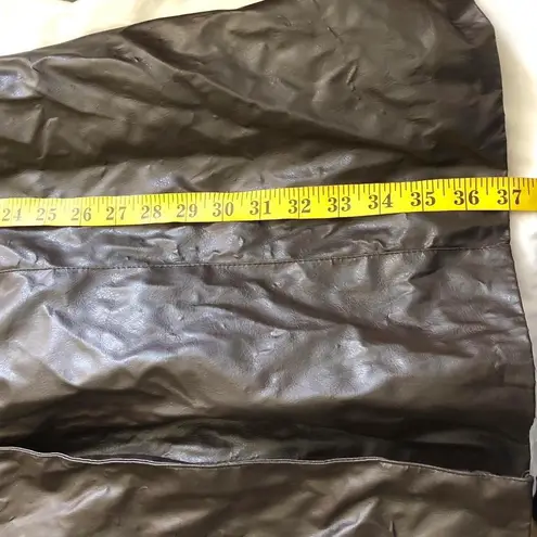 Brown wrinkled faux leather trench coat jacket faux fur collar Black Size XXL