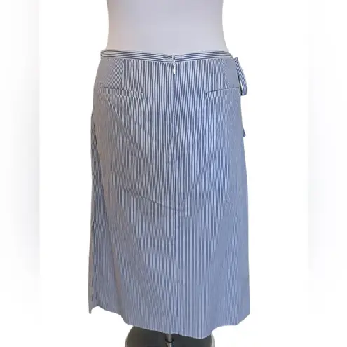 Tibi 100% Cotton Striped Midi Skirt Side Ties Bows Pockets Blue White Size 6