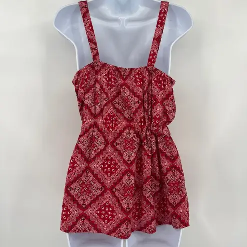 LIFE Bandana Babydoll Womens Top Sz M Red Festival Paisley Retro Americana Size M
