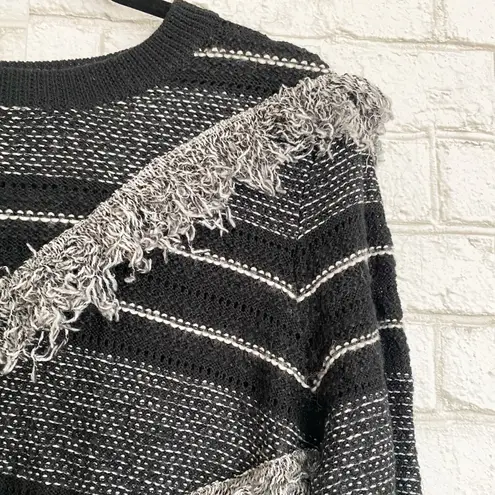 Rachel Roy Black Fringed Striped Sweater XL