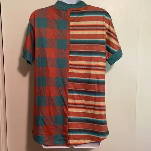 Crazy Train Mixed Print Stripes and Checkered T-Shirt