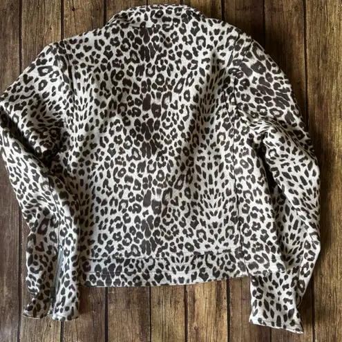 🐆 Willow & Root Leopard Print Moto jacket Womens size small 🐆 Brown
