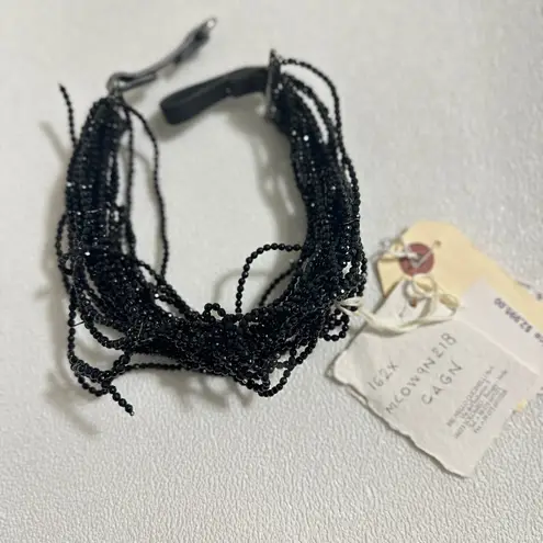 Brunello Cucinelli NWT Beaded Black Spinel Multi Strands Leather Collar Necklace