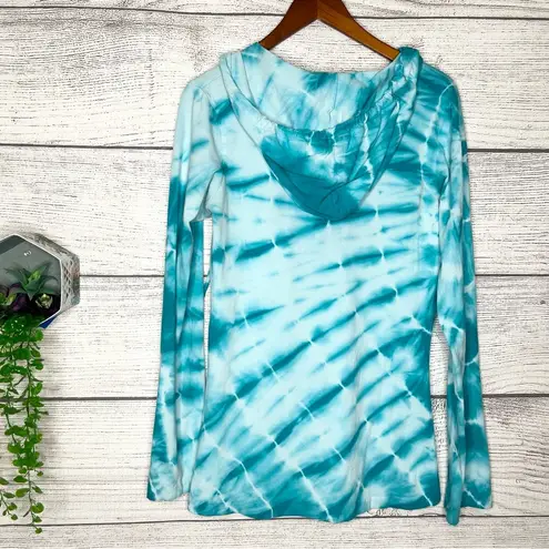 Balance Collection Teal Blue Tie Die Hooded Long Sleeve T
