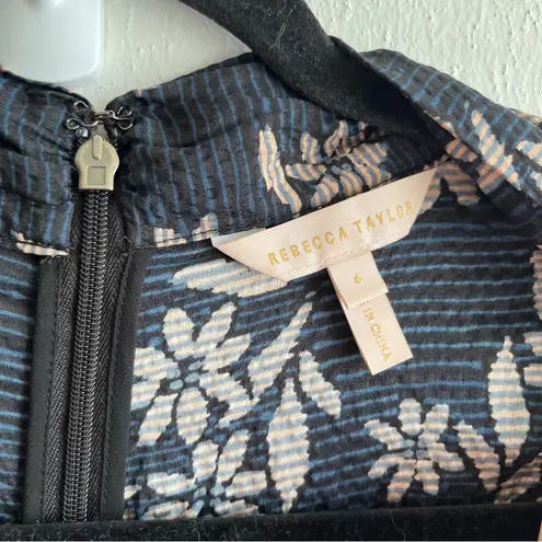 Rebecca Taylor Dress 100% Silk Long Sleeves Tie Neck Navy & Pink Floral Sz 6 EUC