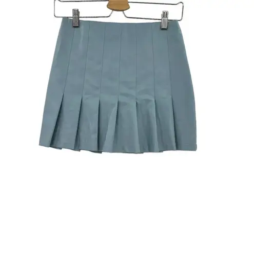 Aureum Sky Blue Vegan Leather Pleated Skirt Size XS Blue