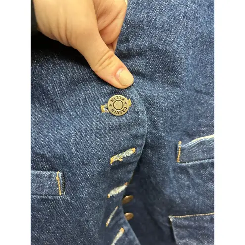 Calvin Klein Sport Denim Vest Women's Size S Striped Lining Pockets Button VTG Blue