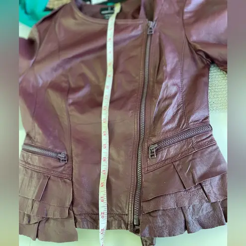 Moda Vintage International Oxblood Burgundy Red Leather Moto Jacket Size XS